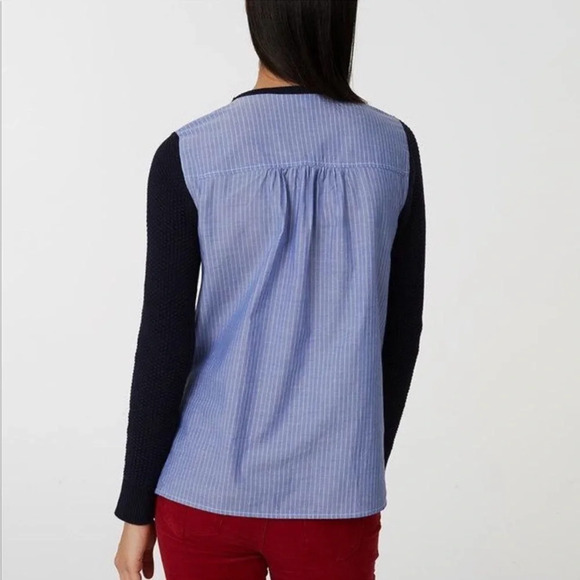 Loft Navy Blue And Striped Mixed Media Cotton Sweater, Women’s Size Extra Small - Picture 3 of 10
